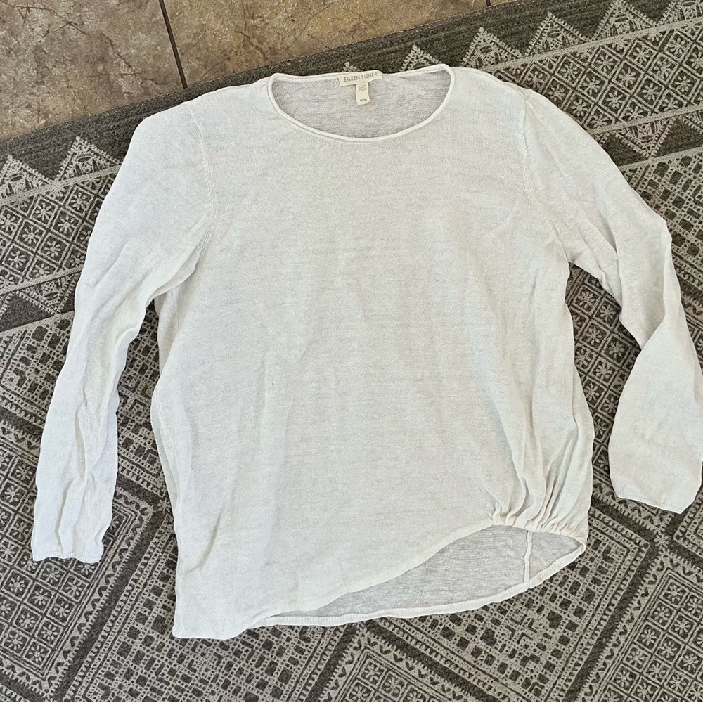 100% organic linen timeless minimalist Eileen Fisher ruched lagenlook shirt